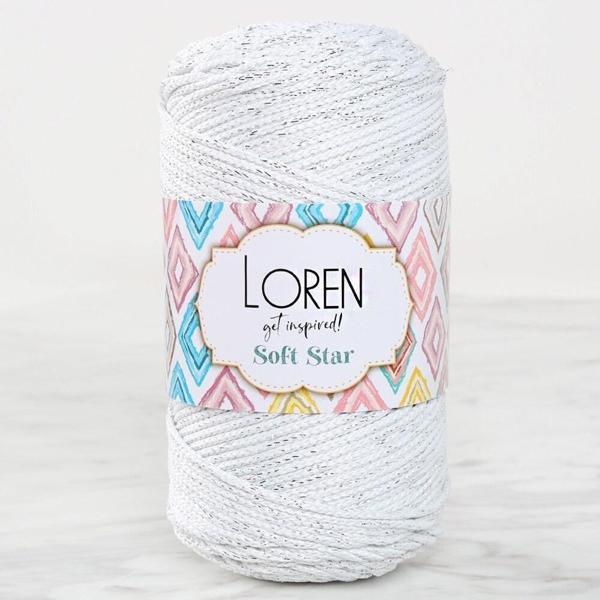 Loren Soft Star Makrome İpi Gümüş Simli Beyaz RM10 - Image 1