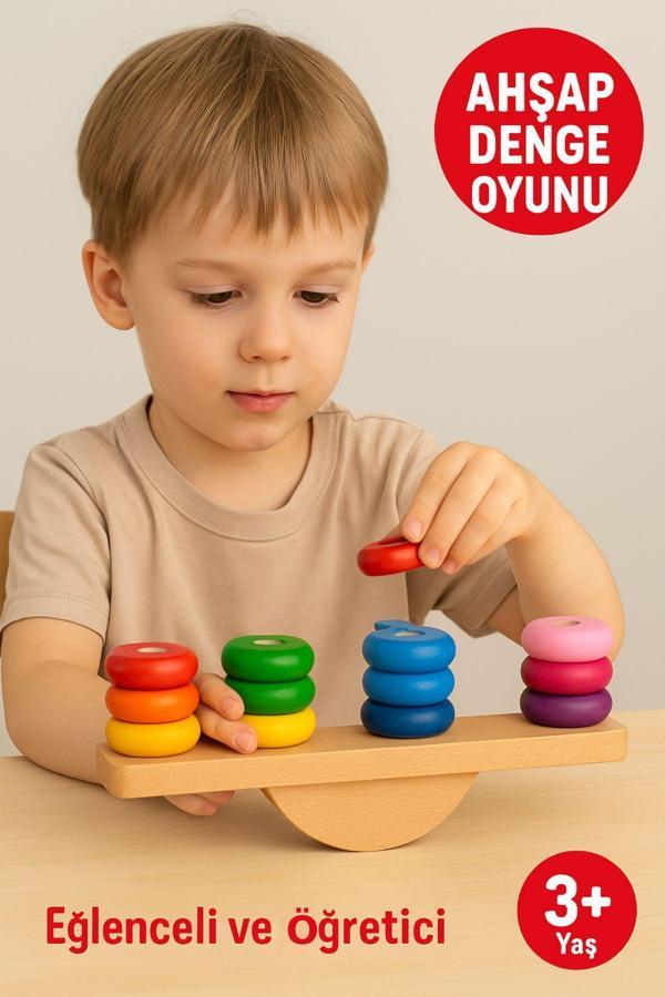 Ahşap Denge Oyunu – Renkli Halkalı Eğitici Motor Beceri ve Koordinasyon Geliştirici - Image 1