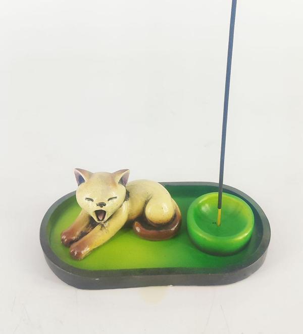 Uykucu Kedi Çubuk Tütsülük ve Tealight (Kahve) - Image 1