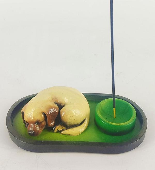 Uyuyan Köpek Çubuk Tütsülük ve Tealight (Kahve) - Image 1
