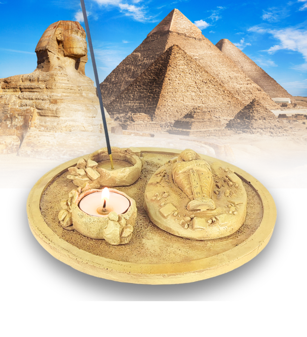 Antik Mısır Daire Sarcophagus Lahit Çubuk Tütsülük ve Tealight - Image 1