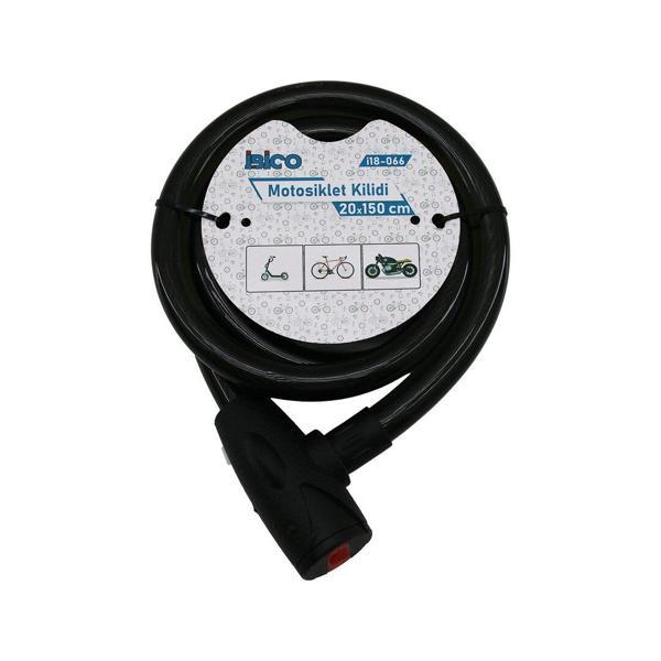 ANAHTARLI AÇ-KAPA KİLİT KAPAKLI MOTOR - BİSİKLET KİLİT ÇELİK TEL SİYAH ŞEFFAF KILIF 20MMX150CM   - Image 1