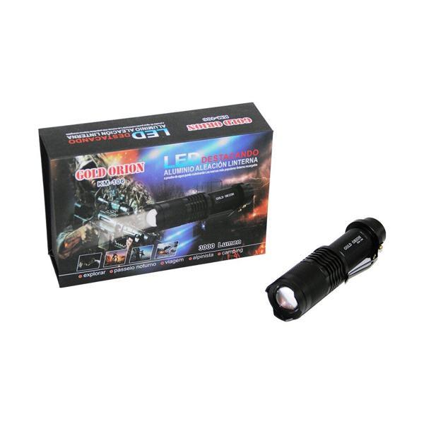 GOLD ORION KM-106 ZOOMLU EL FENERİ FİŞLİ PİL ŞARJ CİHAZLI SİYAH METAL KASA 12.5CM 3000 LUMEN  - Image 1