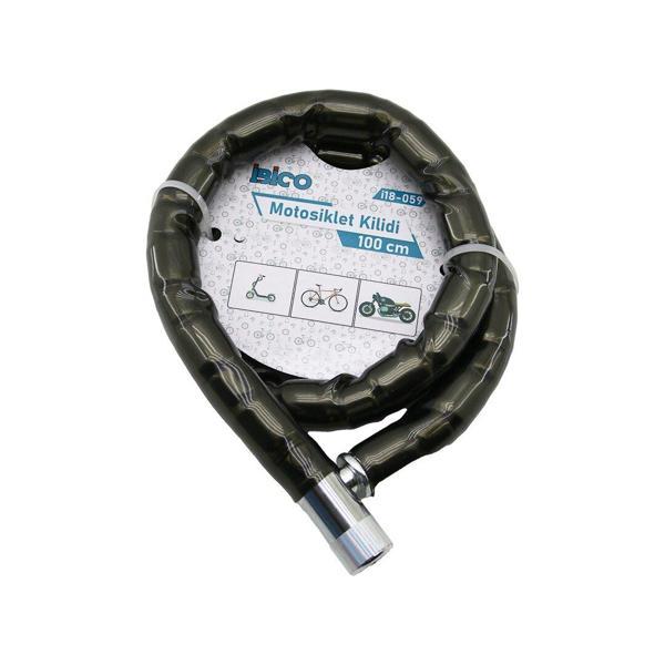 TÜP ANAHTARLI METAL KAFA ÇELİK MOTOR - BİSİKLET KİLİT SİLİNDİRİK SPİRAL KİLİT SİYAH KILIF 22MM X 100CM   - Image 1