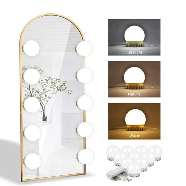 Nostalji Hollywood Tarzı 10'lu Makyaj Masası Aynası Beyaz Led Işıklı Lamba USB  - Image 1