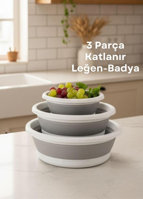 Katlanabilir 3’lü Leğen & Badya Seti – Akordiyon Tasarım, Çeyizlik ve Pratik Kullanım - Image 1