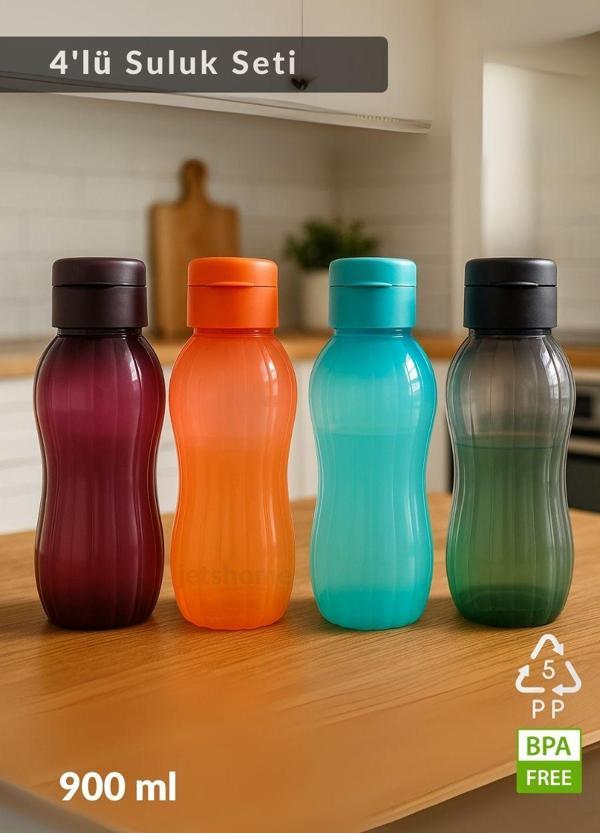 Suluk 4'lü Set Su Şişesi BPA Free Okul Suluğu PP-5 Suluk Spor Okul Ofis Suluğu 900 ml - Image 1