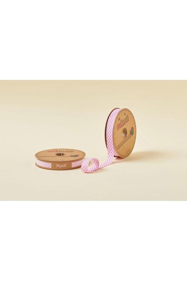 Biye Ekoseli Katlı E02 Pembe 2 cm 25 Metre %65 Koton %35 Polyester - Image 1
