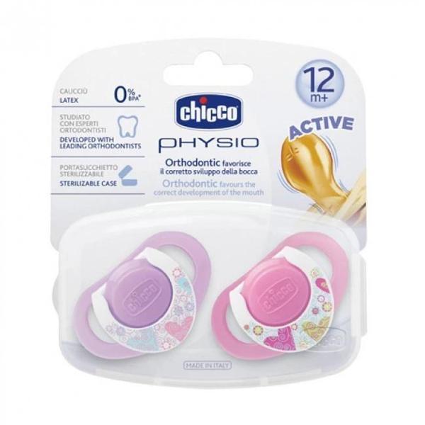 Chicco 2 li Physio Kauçuk Emzik 12 ay+ Kız - Image 1