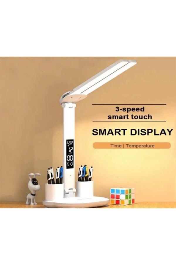 Led Dokunmatik Katlanabilir Masa Lambası Takvim Sıcaklık Saat Şarjlı Masa Lambası - Image 1