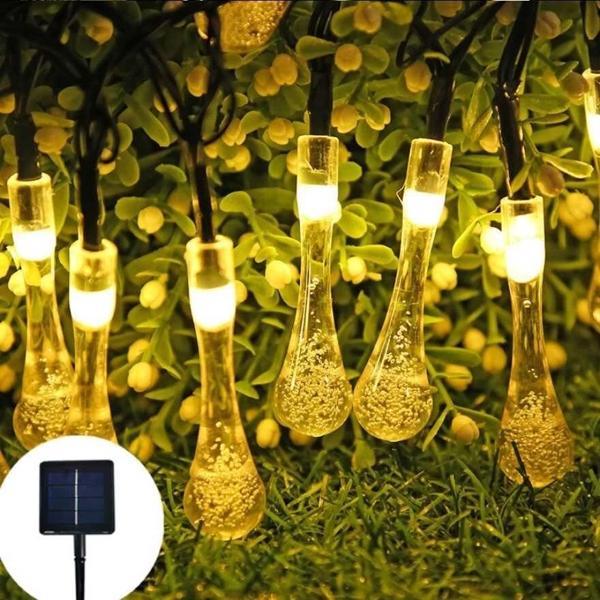 10 Led 2 Metre Sarı Kristal Su Damlası Güneş Enerjili Led Işık Solar Bahçe Ağaç Lamba Aydınlatması - Image 1