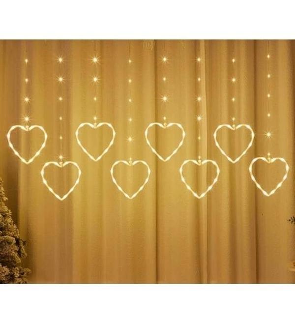 Kalpli Perde Led Işıklar, Sevgililer Günü Romantik Led Aydınlatma - Image 1