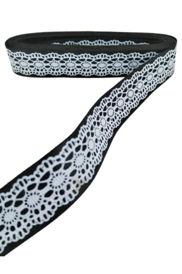 Tafta Dantel Görünümlü Kurdele Siyah 25 mm 1 Metre - Image 1