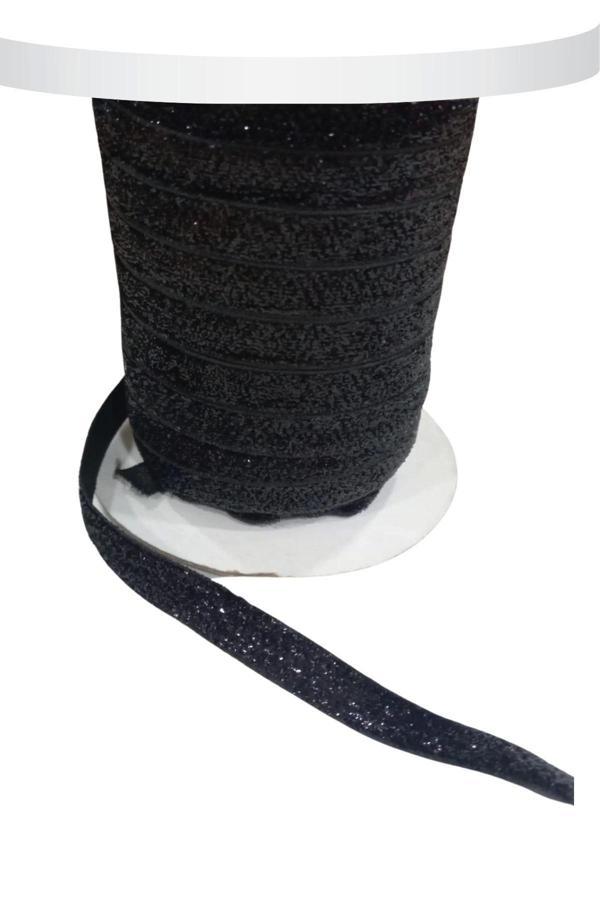 Kadife Kurdele Simli 1 cm Siyah 1 Metre - Image 1