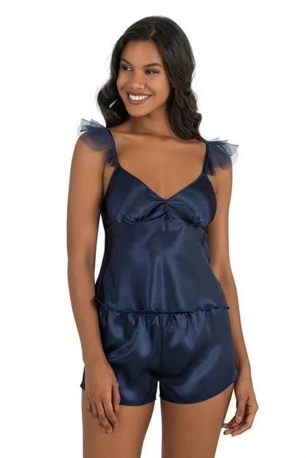Aria's Closet Lacivert Saten Şort Takımı 9212 - Image 1