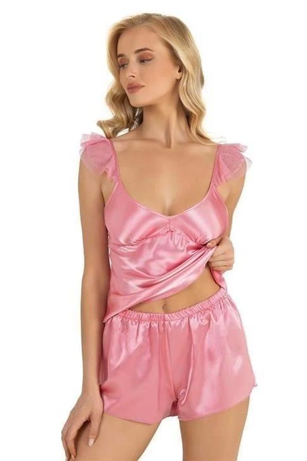 Aria's Closet Pembe Saten Şort Takımı 9212 - Image 1