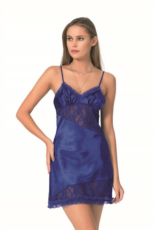 Amora Secret Saks Kısa Saten Gecelik - Image 1