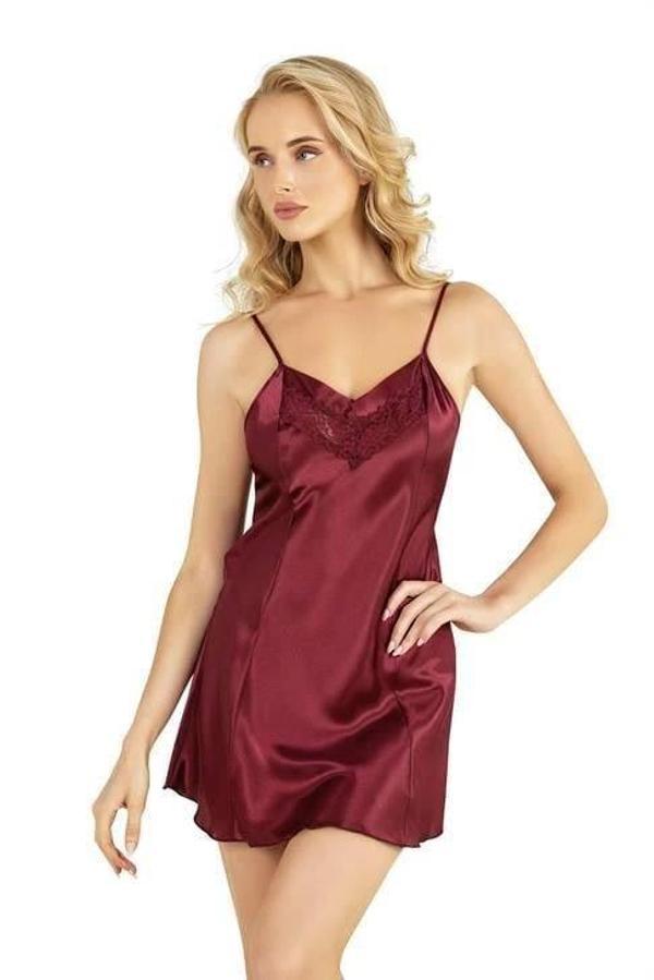 Aria's Closet Bordo Kısa Saten Gecelik 8231 - Image 1