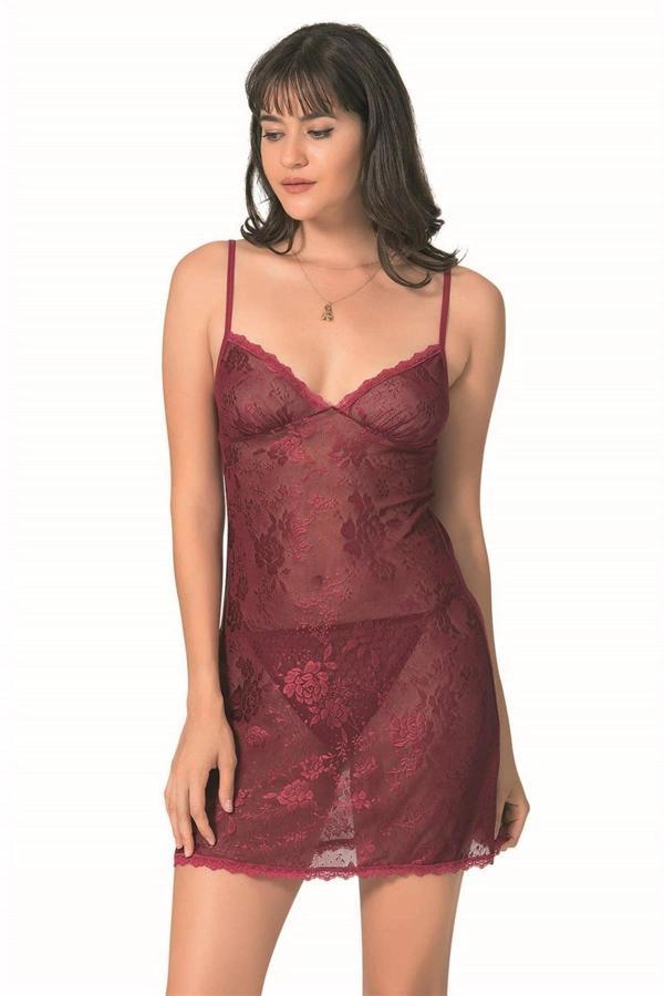 Amora Secret Bordo Kısa Jakarlı Gecelik - Image 1