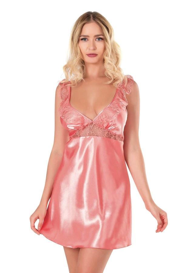 Aria's Closet Mercan Kısa Saten Gecelik - Image 1