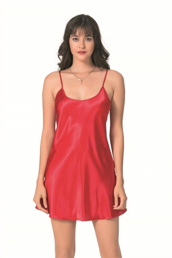 Amora Secret Kırmızı Kısa Saten Gecelik - Image 1