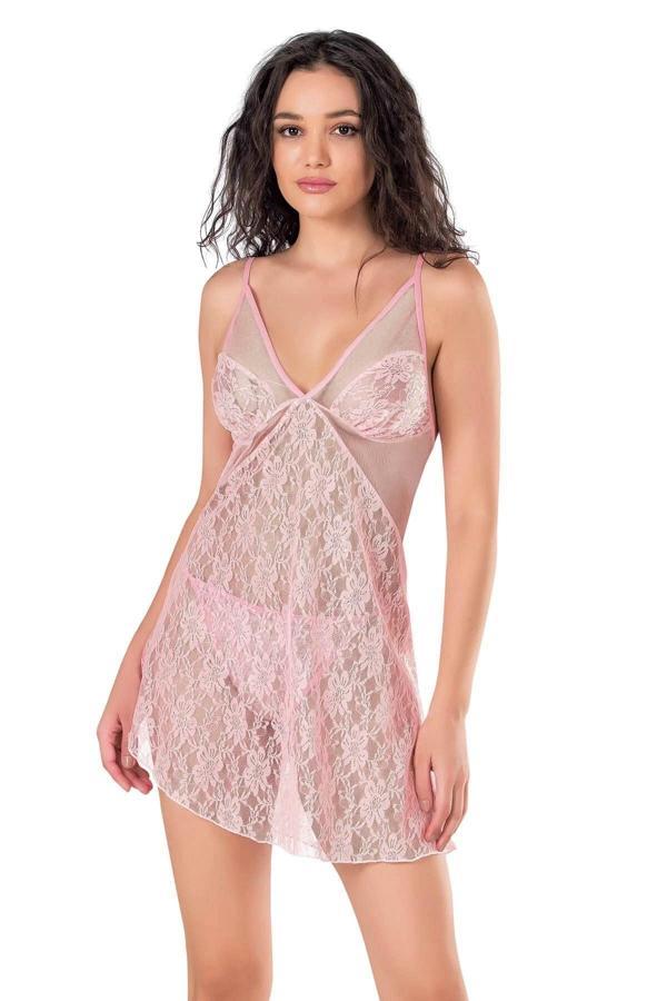 Aria's Closet Pembe Kısa Tül Gecelik - Image 1