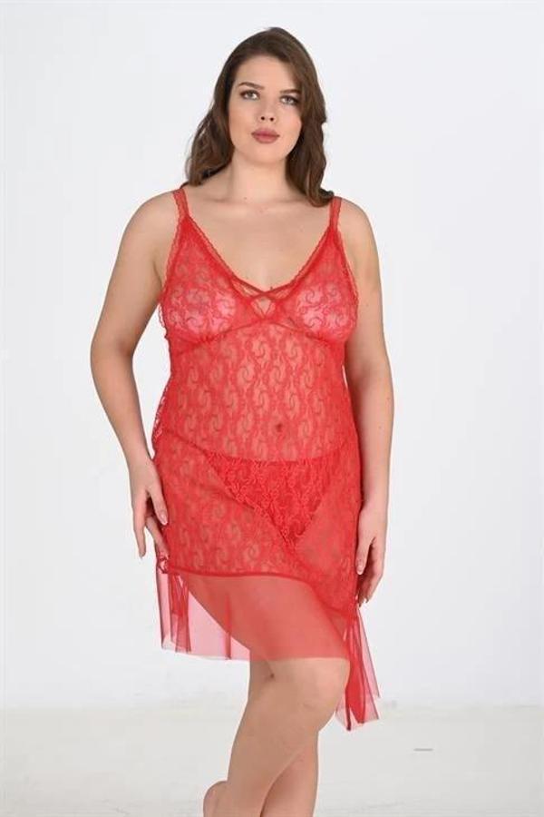 Aria's Closet Büyük Beden Kırmızı Gecelik - Image 1