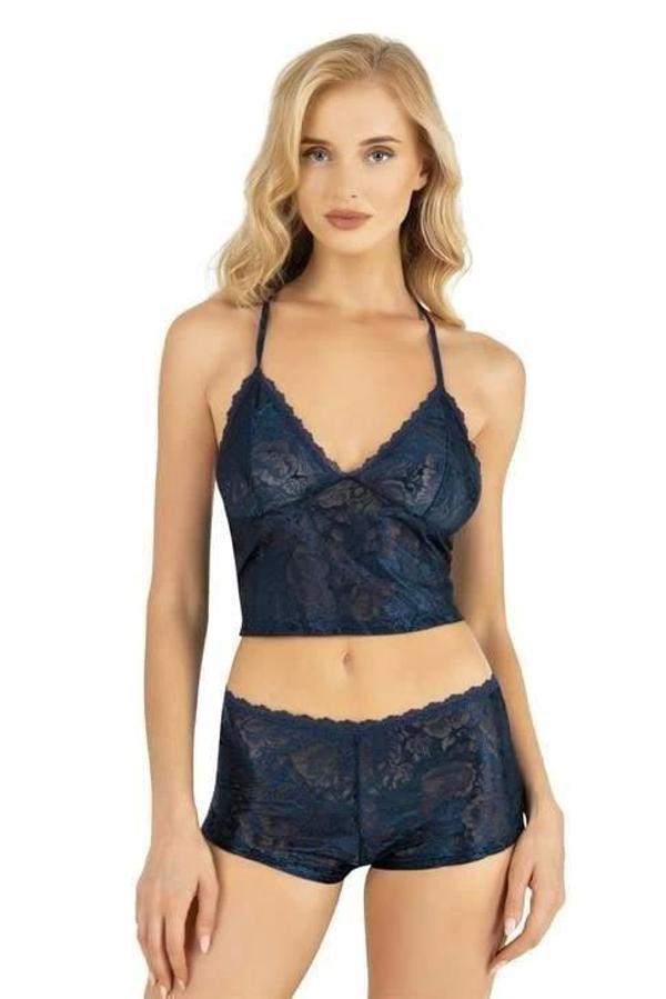 Aria's Closet Lacivert Saten Şort Takımı 9222 - Image 1