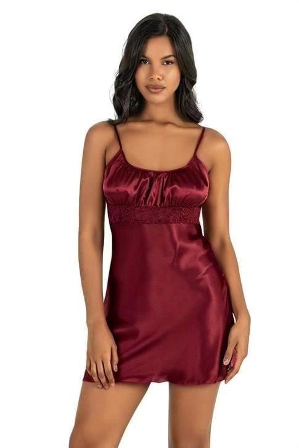 Aria's Closet Bordo Kısa Saten Gecelik 8208 - Image 1