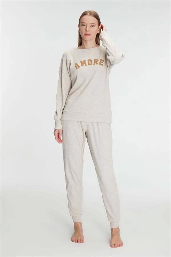 Aria's Closet Yeni Sezon Kışlık Pamuklu Uzun Kol Pijama Takımı - Image 1