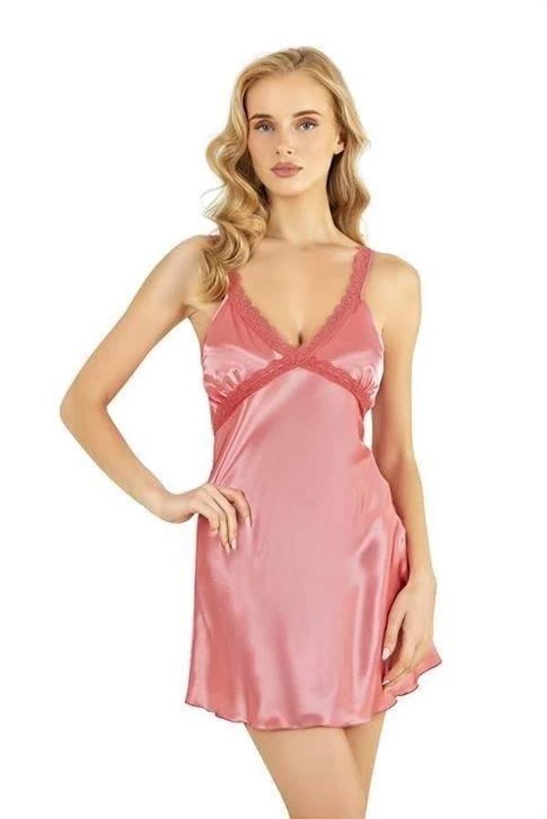 Aria's Closet Mercan Kısa Saten Gecelik 8226 - Image 1