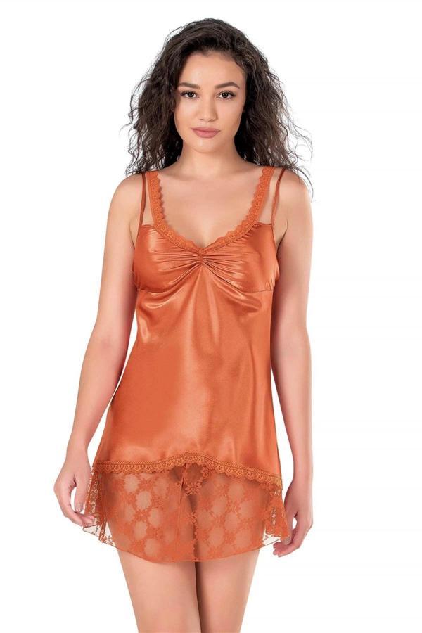 Aria's Closet Oranj Kısa Saten Gecelik - Image 1