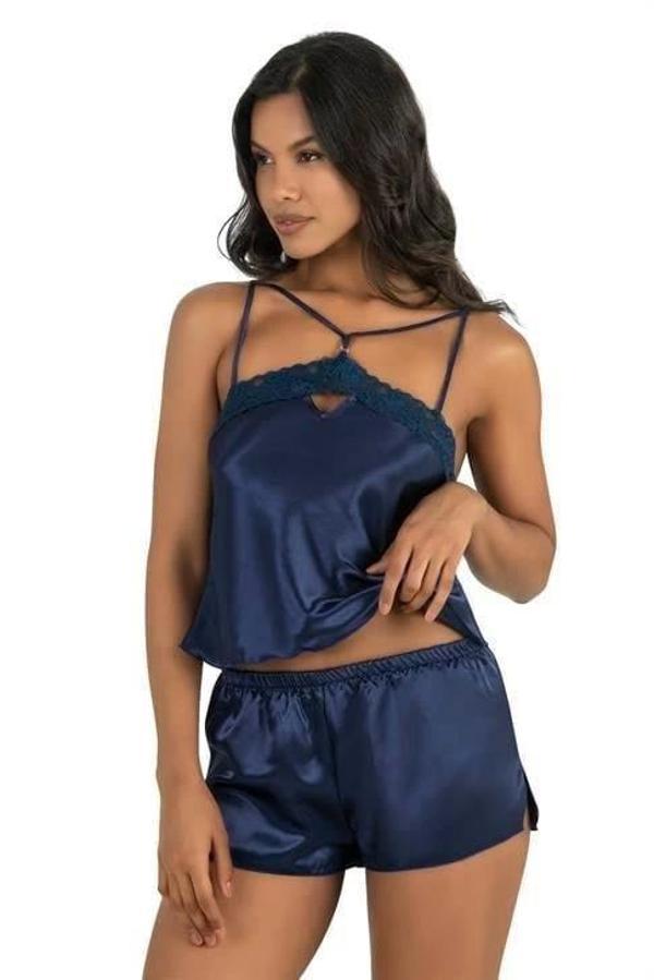Aria's Closet Lacivert Saten Şort Takımı - Image 1