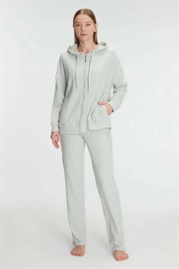 Aria's Closet Pamuklu Homesuit Kapüşonlu Fermuarlı Ev Giyim Pijama Takımı - Image 1
