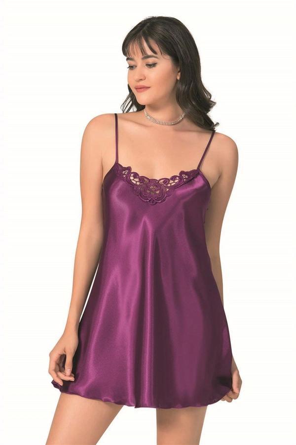 Amora Secret Mor Kısa Saten Gecelik - Image 1