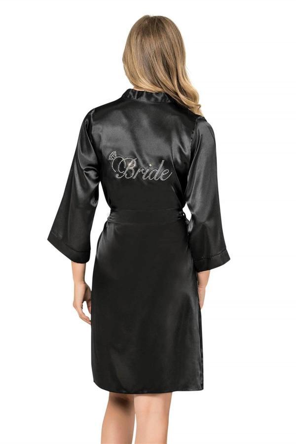 Amora Secret Siyah Kısa Saten Bride Sabahlık - Image 1