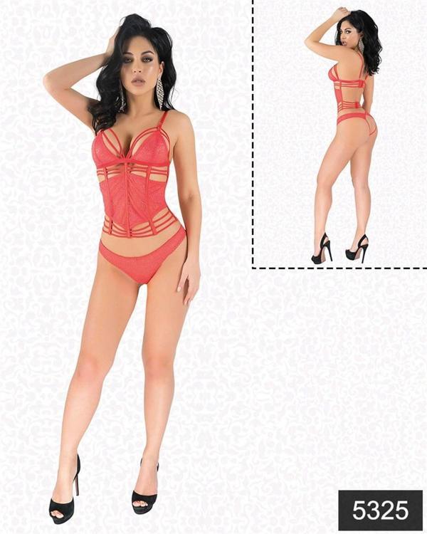 Amora Secret Kırmızı Simli Dantel Büstiyer Takım - Image 1