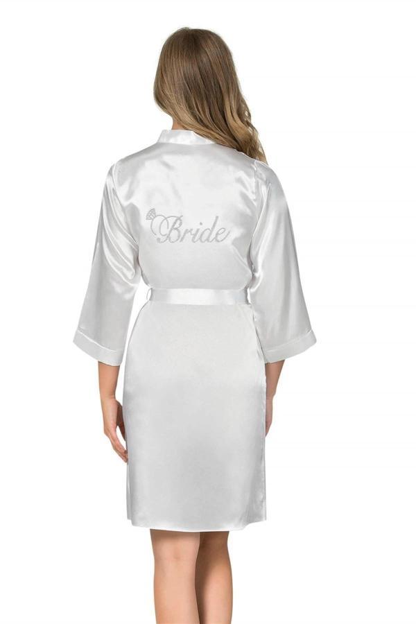 Amora Secret Beyaz Kısa Saten Bride Sabahlık - Image 1