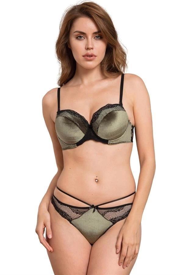 Aria's Closet Kadife Balenli Destekli Dolgulu Askıları Çıkabilen Dantelli Sütyen ve String Takım - Image 1
