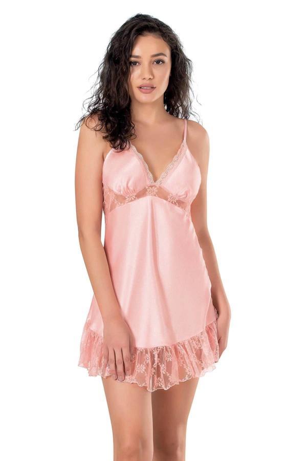 Aria's Closet Somon Kısa Saten Gecelik - Image 1