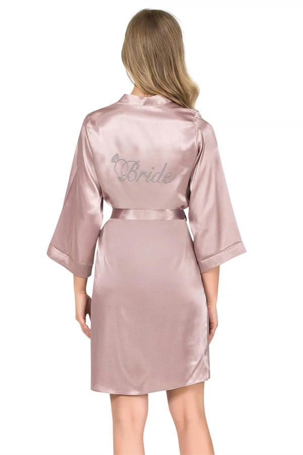 Amora Secret Vizon Kısa Saten Bride Sabahlık - Image 1