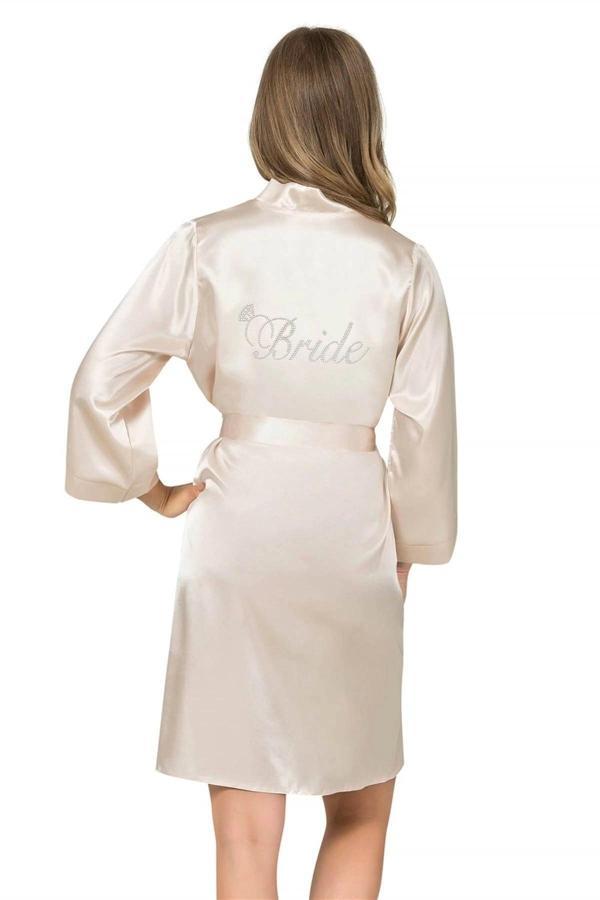 Amora Secret Fildişi Kısa Saten Bride Sabahlık - Image 1