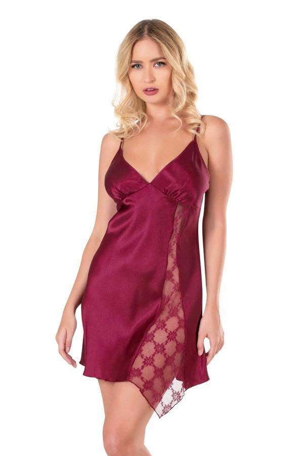 Aria's Closet Bordo Kısa Saten Gecelik - Image 1