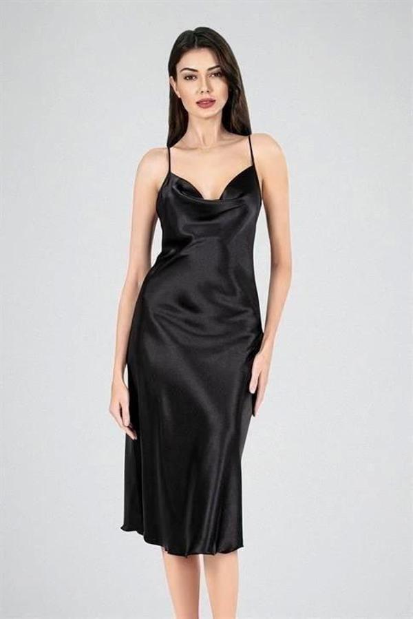 Aria's Closet Uzun Gecelik Degaje Siyah - Image 1