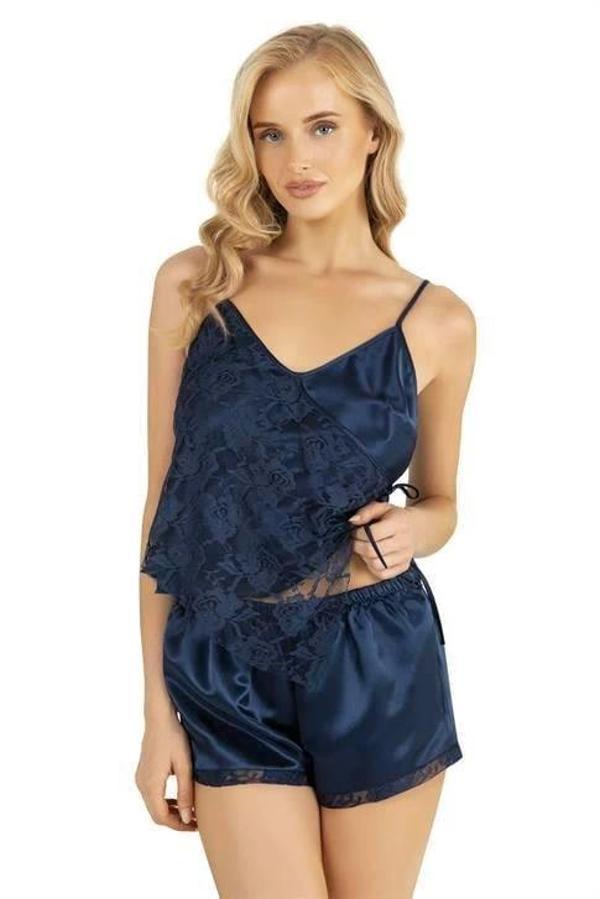 Aria's Closet Lacivert Saten Şort Takımı 9204 - Image 1