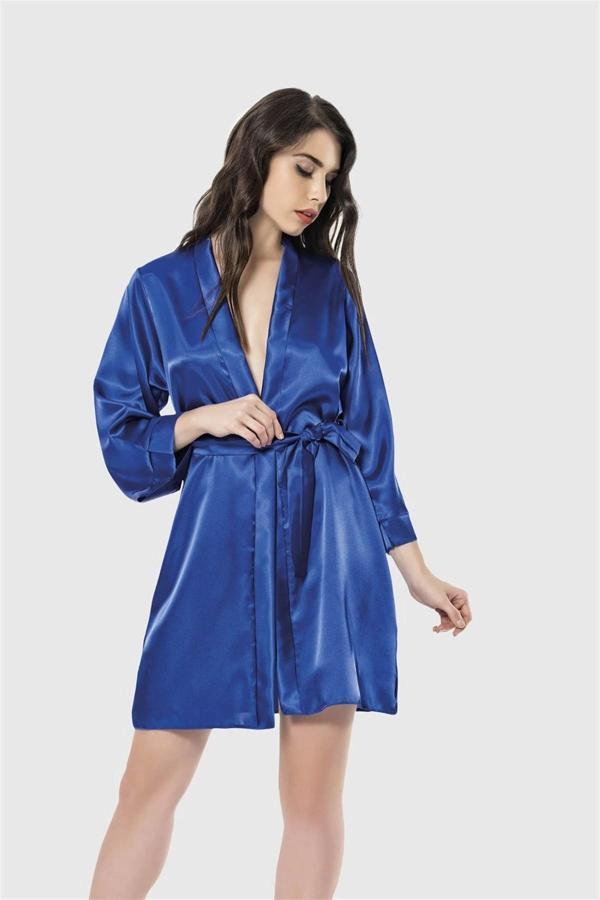 Amora Secret Saks Kısa Saten Sabahlık - Image 1