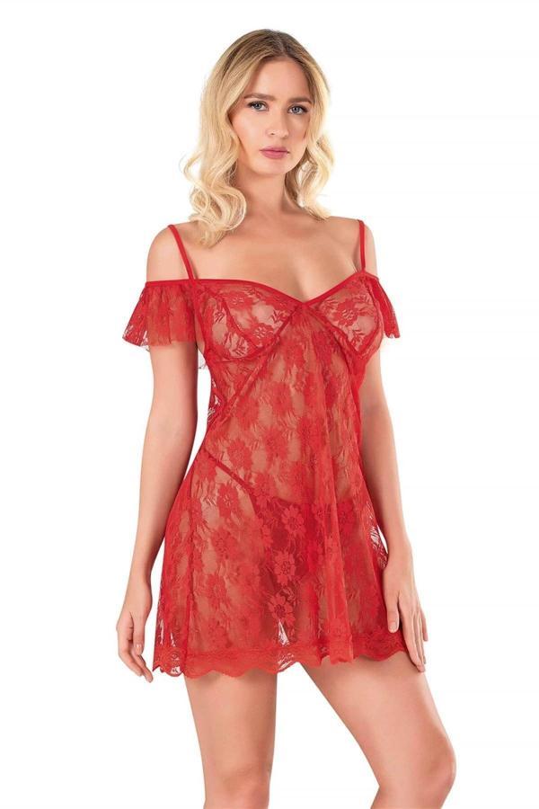 Aria's Closet Kırmızı Kısa Tül Gecelik - Image 1