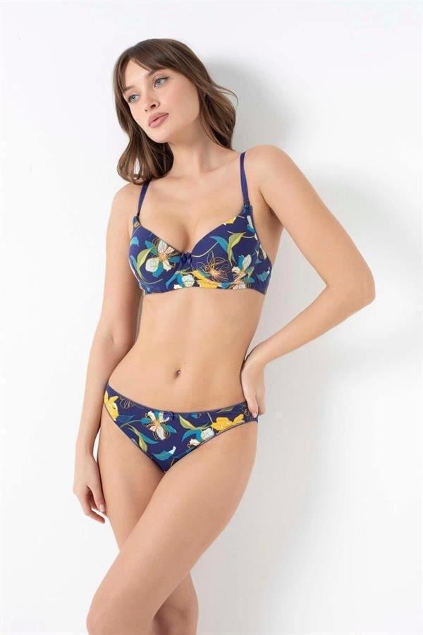 Aria's Closet Viskon Balenli Destekli Dolgulu Çiçek Baskılı Sütyen ve Slip Takım - Image 1
