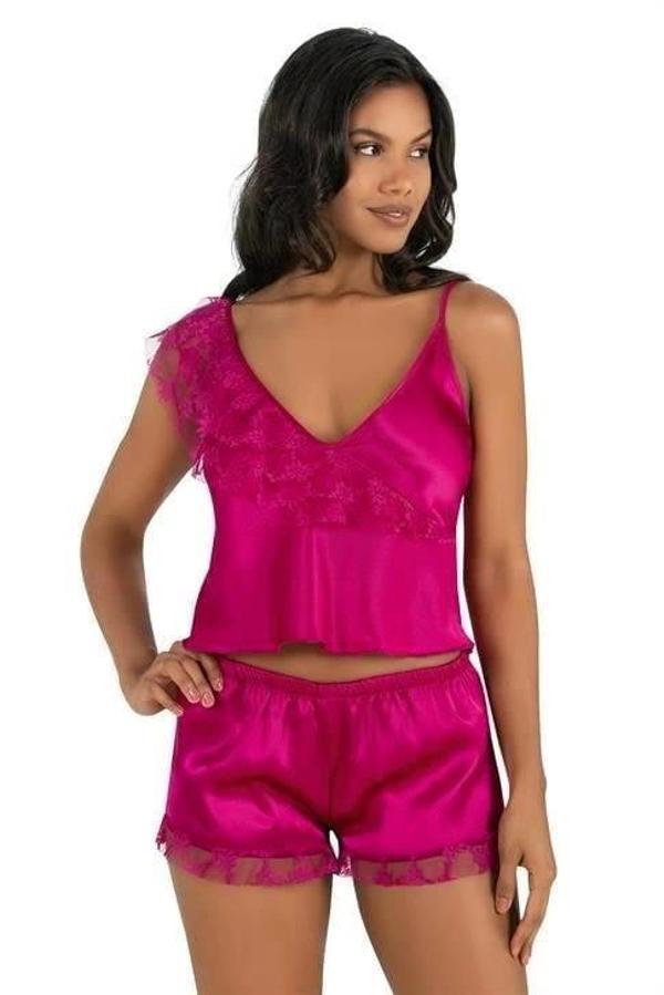 Aria's Closet Vişne Saten Şort Takımı 9205 - Image 1