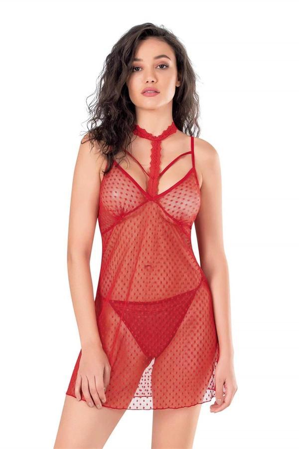 Aria's Closet Kırmızı Kısa Tül Gecelik - Image 1